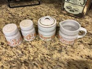 Vintage Pottery Craft USA Speckled Stoneware 4-Piece Kitchen Set